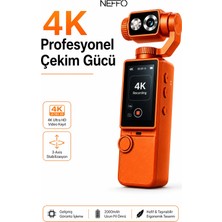 Neffo 4K Hd Taşınabilir Vlog Spor ve Aksiyon Kamerası 2.0" Döndürülebilir IPS Ekran Gimbal Kamera