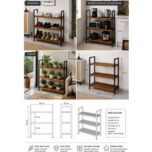 Rmd Shop Çok Amaçlı 3 Katlı Metal Ahşap Raf | Masif Ahşap Ayakkabılık, Mutfak Düzenleyici ve Çiçeklik Standı | 62x35x90 cm
