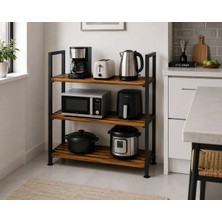Rmd Shop Çok Amaçlı 3 Katlı Metal Ahşap Raf | Masif Ahşap Ayakkabılık, Mutfak Düzenleyici ve Çiçeklik Standı | 62x35x90 cm