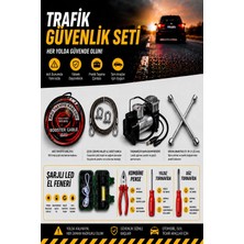 PADRİ Trafik Güvenliği Seti Süper 8 Li ( El Feneri Düz ve Yıldız Tornavida Pense 7 Ton Çekme Halat Kompresör Bijon Kolu Takviye Kablosu)