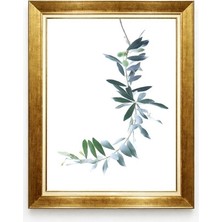 Tablore Minimalist Zeytin Dalı Temalı Beyaz Zemin Gold Çerçeveli Kanvas Tablo
