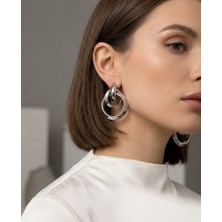 Fm 💎 Premium Gümüş Renk Çoklu Halka Zincir Model 316L Çelik Küpe - Parlak ve Şık Zarafet
