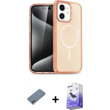 Marsilyan™- iPhone 12 Kılıf Eksen Doku Koleksiyonu - Siyah Bilvis 5in1 5d Magic Hayalet Cam Ekran Koruyucu + Gold Metal Kamera Lens Koruma Cam