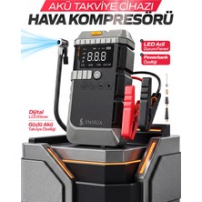 Ensiga Akü Takviye Cihazı 12.000MAH Araç Akü Şarj Takviyeli Işıklı Hava Kompresörü4'ü 1 Arada