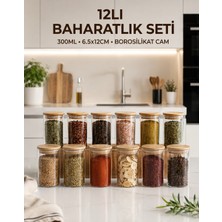 Nokka 12’li Cam Baharatlık Seti 300 ML Bambu Kapaklı | Borosilikat Modern Baharat Kavanozu