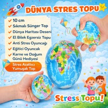 Shoplandu Dünya Stress Topu - Dünya Haritalı El Kas Güçlendirici - Squshi Oyuncak 10 cm