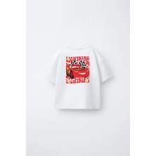 Fasardi Cars Arabalar Şimşek Mcqueen Ön Arka Baskılı Oversize %100 Pamuk Kısa Kol Unisex Çocuk Tişört