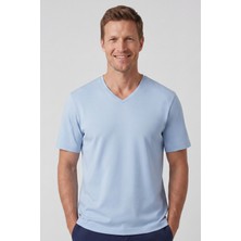 goffra Erkek Vision V Yaka Premium Kalite Yoğun Dokulu Pamuklu T-Shirt Açık Mavi M102-R0220-04