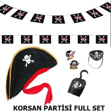 Erdo Ticaret Buğz Çocuk Korsan Şapkası + Kancası + Göz Bandı + 2 Adet Yüzük + Afiş Seti
