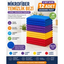 Muggio 32X32 Mikrofiber Temizlik Bezi 12'li Set – 4 Renk, Yüksek Emicilik, Leke Tutmaz, Koku Yapmaz
