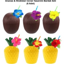 Erdo Ticaret Buğz Ananas & Hindistan Cevizi Tasarımlı Pipetli Bardak Seti (6 Adet)