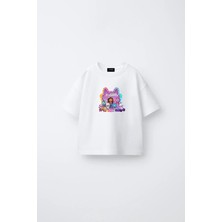 Fasardi Gabby's Dollhouse / Gabby'nin Hayal Evi Baskılı Oversize %100 Pamuk Kısa Kol Kız Çocuk Tişört