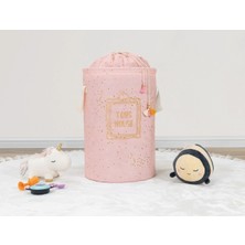 Erdo Ticaret Buğz Baby Kullanımı Kolay Desenli Taşınabilir Torbalı Yuvarlak Sepet(Pembe) Çamaşır Sepeti 04270