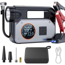 Bagajon Suitu AT-005 12.000MAH Akü Takviye Cihazı | 4'ü 1 Arada Powerbank, Fener Hava Kompresörü, LCD Ekran, 150PSI