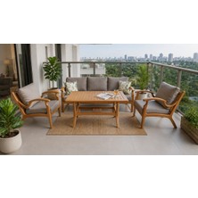Orbis Bahçe Balkon Koltuk Masif Ahşap Kestane Ağacı 3+1+1 Koltuk ve Masa Takımı