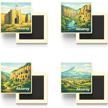 İberk Aksaray - Baskılı Buzdolap Magneti Kare - 9x9 cm - 4 Adet