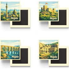 İberk Niğde - Baskılı Buzdolap Magneti Kare - 9x9 cm - 4 Adet