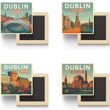 İberk Dublin Irlanda - 4 Adet - 9x9 cm Buzdolap Magneti