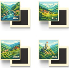 İberk Rize - Baskılı Buzdolap Magneti Kare - 9x9 cm - 4 Adet