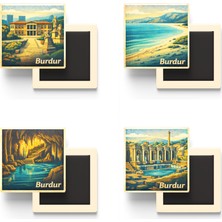 İberk Burdur - Baskılı Buzdolap Magneti Kare - 9x9 cm - 4 Adet