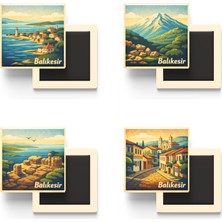 İberk Balıkesir - Baskılı Buzdolap Magneti Kare - 9x9 cm - 4 Adet