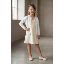 Trend Baby Kids Kız Çocuk Üçgen Tap Desenli Beyaz Triko Hırka 5-9 Yaş