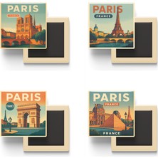 İberk Paris Fransa - 4 Adet - 9x9 cm Buzdolap Magneti