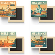 İberk Helsinki Finlandiya - 4 Adet - 9x9 cm Buzdolap Magneti