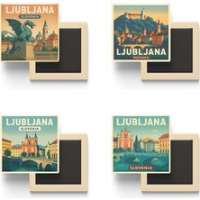 İberk Ljubljana Slovenya - 4 Adet - 9x9 cm Buzdolap Magneti