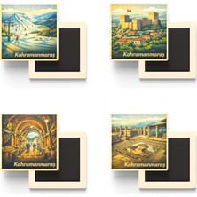 İberk Kahramanmaraş - Baskılı Buzdolap Magneti Kare - 9x9 cm - 4 Adet