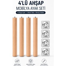 Nzb (4 Adet) Bohem 40 cm Doğal Ahşap Boyasız Silindir Sehpa Ayağı - (4 Adet) 4x4 Metal Montaj Aparatı