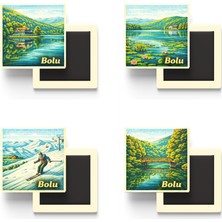 İberk Bolu - Baskılı Buzdolap Magneti Kare - 9x9 cm - 4 Adet