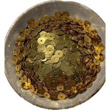 10 Gram Ortadan Delikli Güpür Takı Kumaş Süsleme Pulu Plastik Payet Pul 8mm Boncuk - Renk : Gold Yuvarlak Pul