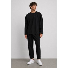 Erdenay Tekstil Mevsimlik Pamuklu Erkek Eşofman Pijama Takımı Slim Fit Siyah