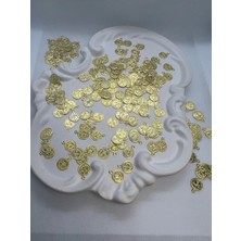 Metal Pul Tuğralı Takı Malzemesi Oya Pulu Nikel Kaplama 8mm Boncuk 10 Gram - Renk : Demir Gold Para Pul (70-75 Adet)