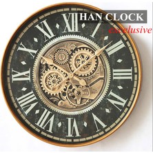Han Clock Moderna Hareketli Çarklı Metal Duvar Saati 55 cm