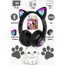 GUNKES Kedi Kulaklık Rgb Işıklı Bluetooth 5.0 Kulaklık Kablosuz Extra Bass Kart Girişli Cat Mikrofonlu STN28