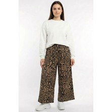 Hadiora Kadın Leopar Desenli Atlas Bol Paça Pantolon