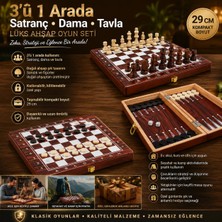 Elifeshop Lüks Ahşap 3ü 1 Arada Satranç Dama Tavla Seti Katlanabilir Kilitli Oyun & Eğlence Takımı 29 cm Mdl 2