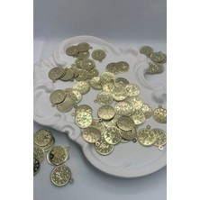 10 Gram Yandan Delikli Tuğralı 20 mm Oya Pulu Mendil Pulu Plastik Boncuk - Renk : Açık Gold