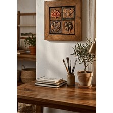 Toprakana Art Rustik Bohem El Yapımı Seramik Duvar Panosu – Ahşap Çerçeveli Dekor 23X23 cm