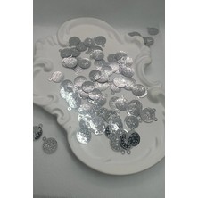 10 Gram Yandan Delikli Tuğralı 16 mm Oya Pulu Mendil Pulu Plastik Boncuk - Renk : Gümüş