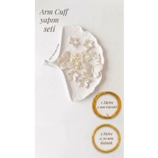 Armcuff Yapım Seti Inci Detaylı Arm Cuff 25 Adet Boncuk 2 mm ve 0.30 mm Gold Tel Kol Bilekliği Arm Cuff