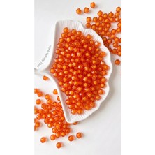 Kübik Serisi Turuncu Kristal Boncuk Içi Incili 10 mm Janjanlı Akrilik Boncuk Takı, Çanta Boncuğu 50 gr (100-110 Adet)