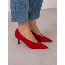 Ece'nin Butiği Seth Kırmızı Süet Hakiki Deri Kadın Stiletto