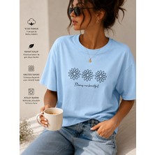 Badiva Fashion Kadın Oversize Papatya Baskılı Crop Tişört – Pamuklu Rahat Kalıp Basic Tshirt