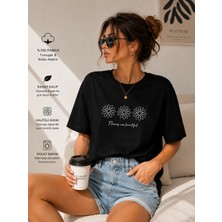 Badiva Fashion Kadın Oversize Papatya Baskılı Crop Tişört – Pamuklu Rahat Kalıp Basic Tshirt