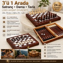 Elifeshop Lüks Ahşap 3ü 1 Arada Satranç Dama Tavla Seti Katlanabilir Kilitli Oyun & Eğlence Takımı 24 cm Mdl 2