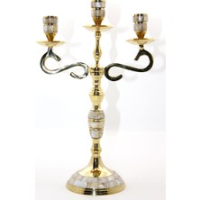 Yvz Store Pirinç Sedefli 3'lü Şamdan