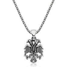 Yvz Store 925 Ayar Gümüş Çift Başlı Kartal Erkek Gümüş Kolye